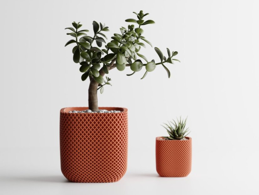 Kvetináč Ribbo Grid Cube - Barva: Cihlová - 020, Vnější rozměry: Š 7 x H 7 x V 7 cm
