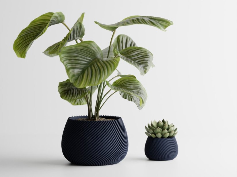 Květináč Ribbo Linea Round - Barva: Tmavě modrá - matná - 008, Vnější rozměry: Ø 12 × V 8 cm