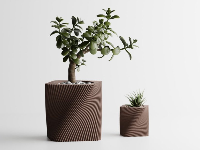 Květináč Twist Linea - Barva: Hnědá - matná - 005, Vnější rozměry: Š 17 x H 17 x V 17 cm