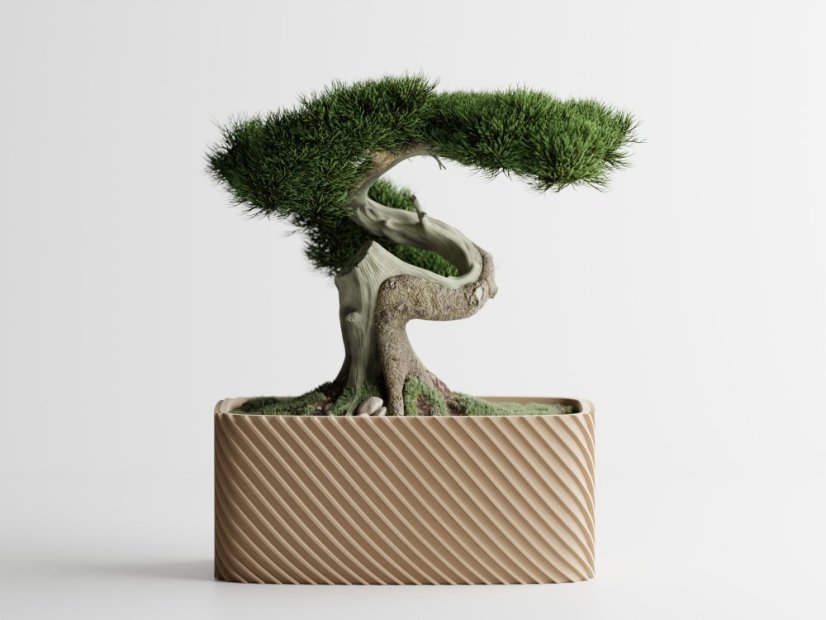 Květináč Ribbo Linea Rectangle - Barva: Béžová - matná - 006, Vnější rozměry: Š 14 x H 8 x V 6 cm