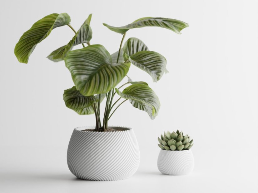 Květináč Ribbo Linea Round - Barva: Bílá - matná - 002, Vnější rozměry: Ø 12 × V 8 cm