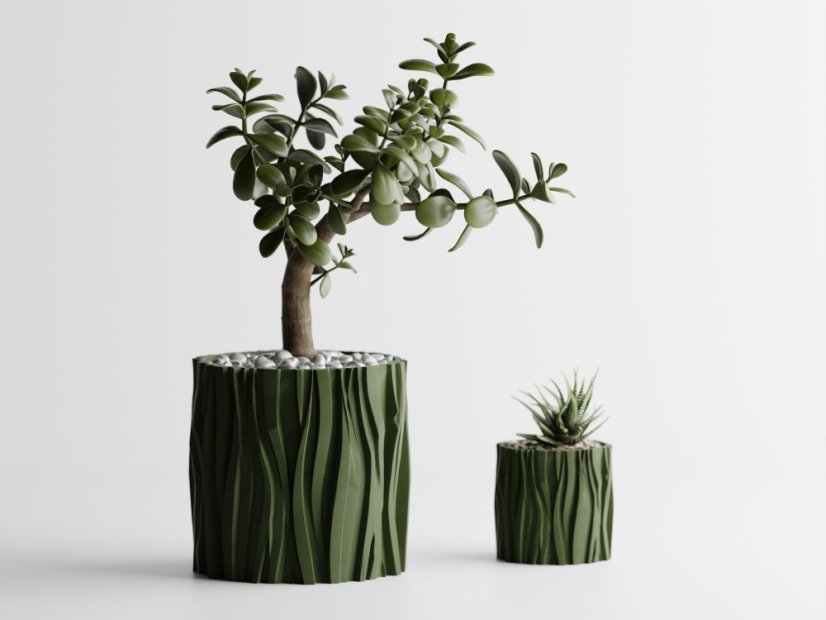 Květináč Wavy Tree - Barva: Tmavě zelená - matná - 004, Vnější rozměry: Ø 8,5 × V 8 cm