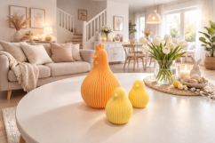 Slepička s kuřátky – minimalistická velikonoční dekorace (oranžovo-žlutá)
