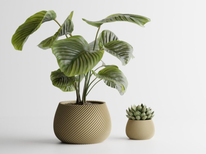 Květináč Ribbo Linea Round - Barva: Béžová - matná - 006, Vnější rozměry: Ø 6 × V 4 cm