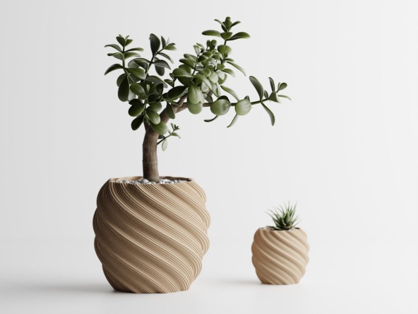 Květináč Spirallo - Barva: Béžová - matná - 006, Vnější rozměry: Ø 9 × V 8 cm