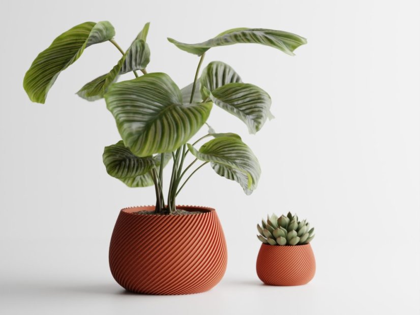 Květináč Ribbo Linea Round - Barva: Cihlová - 020, Vnější rozměry: Ø 8 × V 5,5 cm