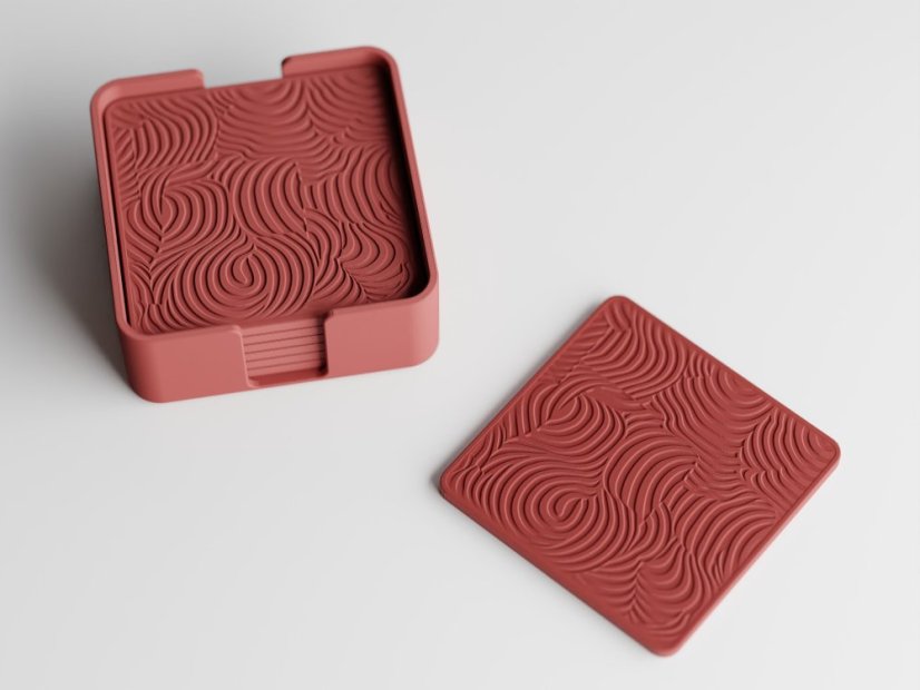 Sada 7ks podtácků Quirly + úložný box - Barva: Tmavě červená - matná - 007