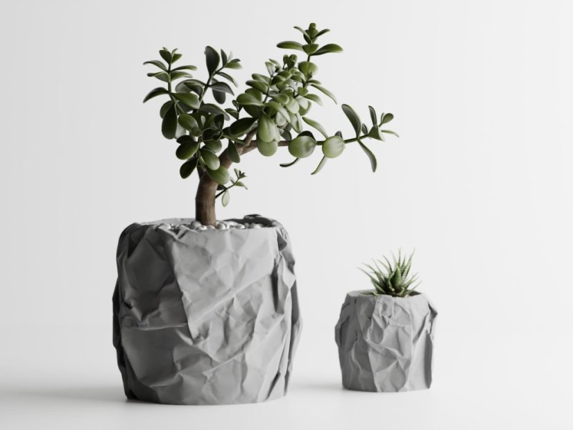 Květináč Crumple Round - Barva: Šedá - matná - 003, Vnější rozměry: Ø 17,5 × V 16,5 cm