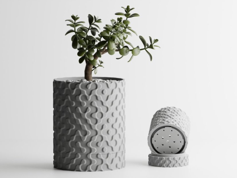 Květináč Flow Drip - Barva: Šedá - matná - 003, Vnější rozměry: Ø 14 × V 17 cm