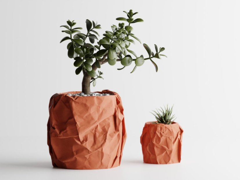 Květináč Crumple Round - Barva: Cihlová - 020, Vnější rozměry: Ø 14,5 × V 14 cm