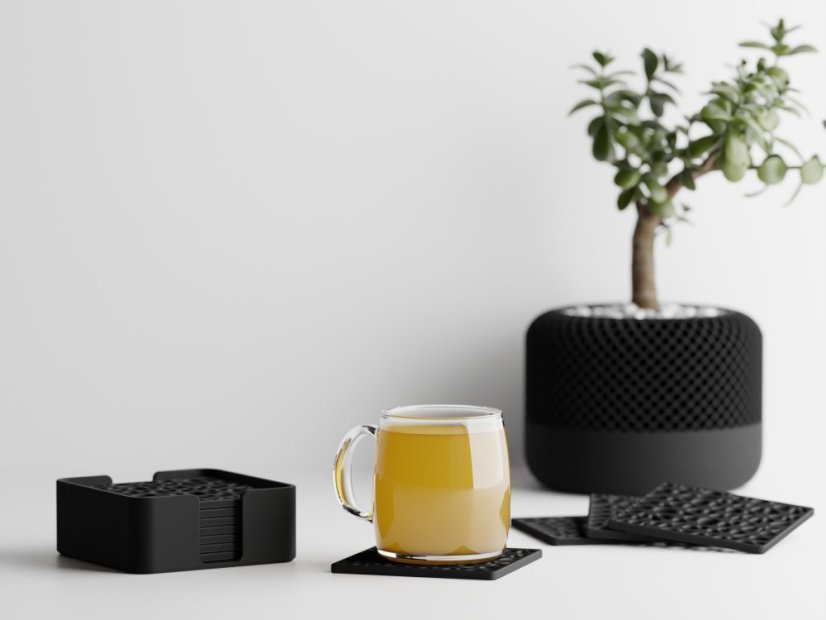 Sada 7ks podtácků Organic + úložný box - Barva: Tmavě zelená - matná - 004