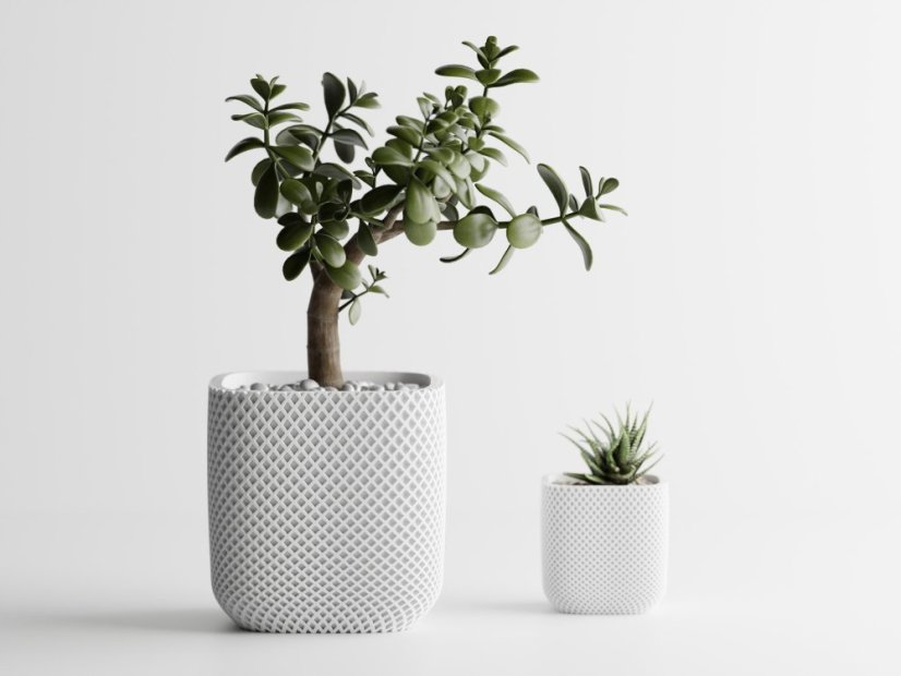 Kvetináč Ribbo Grid Cube - Barva: Bílá - matná - 002, Vnější rozměry: Š 7 x H 7 x V 7 cm