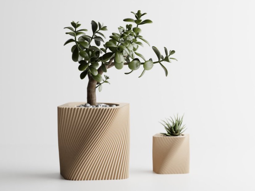 Květináč Twist Linea - Barva: Béžová - matná - 006, Vnější rozměry: Š 17 x H 17 x V 17 cm