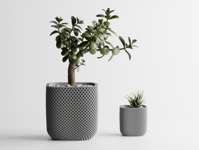 Kvetináč Ribbo Grid Cube - Barva: Šedá - matná - 003, Vnější rozměry: Š 9 x H 9 x V 9 cm