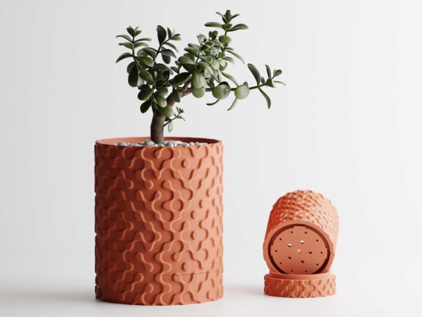 Květináč Flow Drip - Barva: Cihlová - 020, Vnější rozměry: Ø 8 × V 10 cm