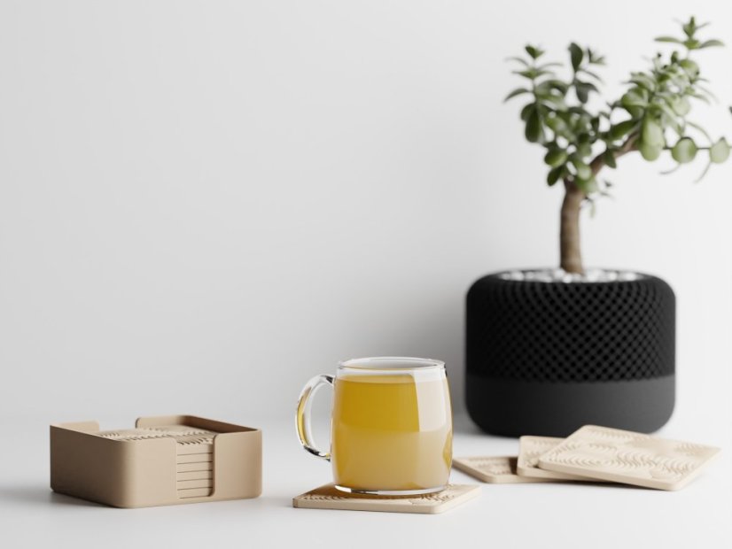 Sada 7ks podtácků Quirly + úložný box - Barva: Tmavě zelená - matná - 004