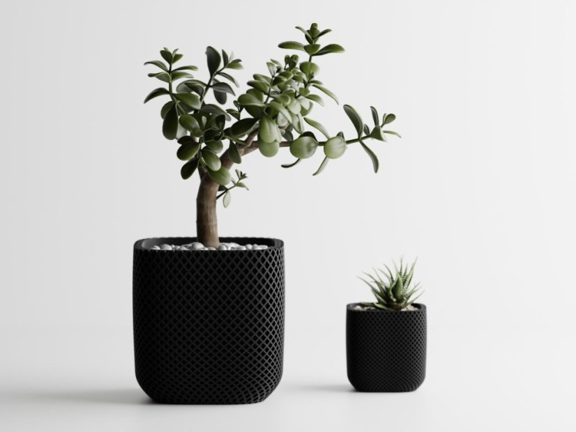 Kvetináč Ribbo Grid Cube - Barva: Černá - matná - 001, Vnější rozměry: Š 11,5 x H 11,5 x V 11,5 cm