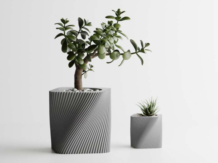 Květináč Twist Linea - Barva: Šedá - matná - 003, Vnější rozměry: Š 14 x H 14 x V 14 cm