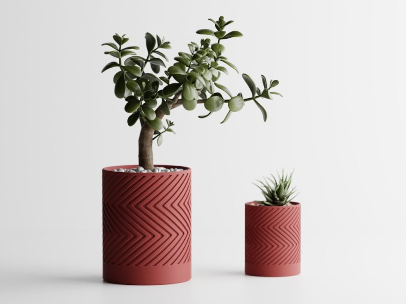 Květináč ZigZag - Barva: Tmavě červená - matná - 007, Vnější rozměry: Ø 6 × V 7,5 cm