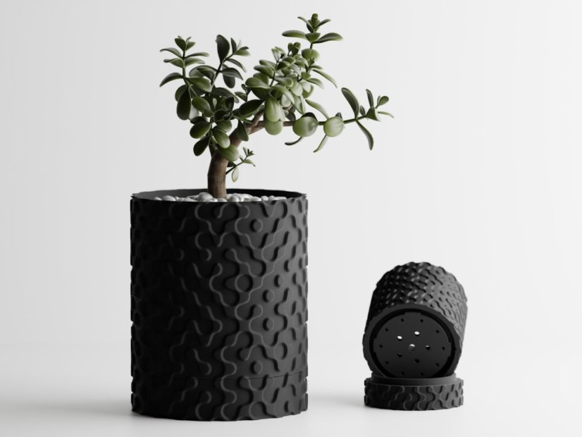 Květináč Flow Drip - Barva: Černá - matná - 001, Vnější rozměry: Ø 14 × V 17 cm
