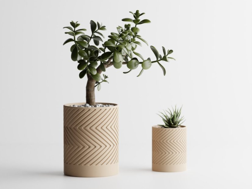 Květináč ZigZag - Barva: Béžová - matná - 006, Vnější rozměry: Ø 12 × V 15 cm