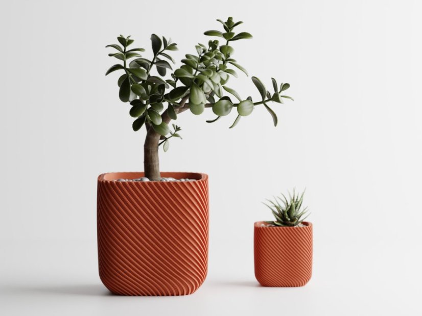 Kvetináč Ribbo Linea Cube - Barva: Cihlová - 020, Vnější rozměry: Š 11,5 x H 11,5 x V 11,5 cm