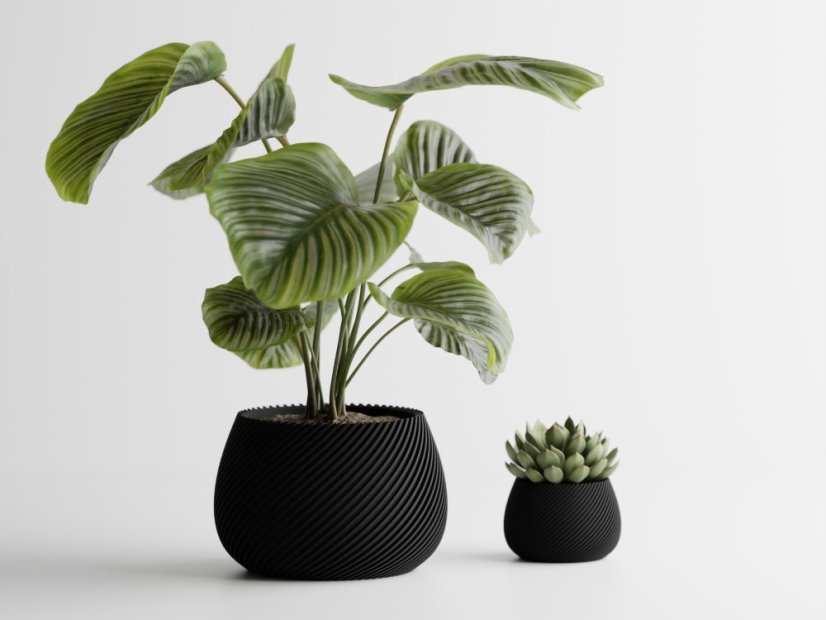 Květináč Ribbo Linea Round - Barva: Černá - matná - 001, Vnější rozměry: Ø 12 × V 8 cm